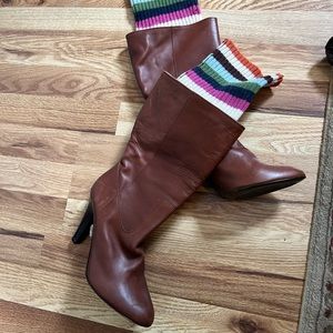 Coach Heeled Leather Boots with Legwarmers